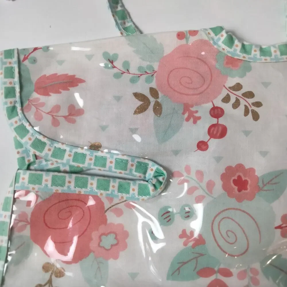 The Baby Guy Waterproof Full Coverage Floral Apron Bib Mint Green Pink Wipeable